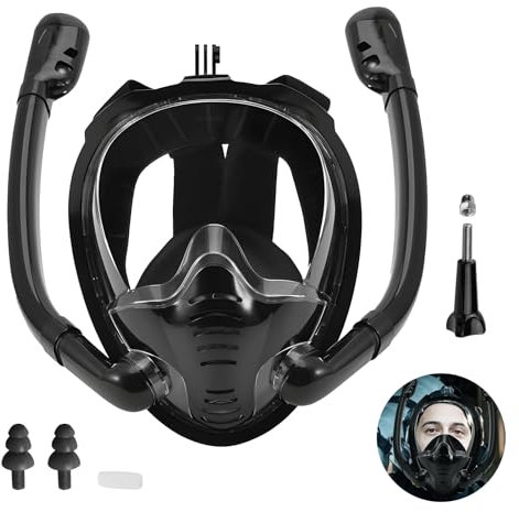 Schnorchelmaske, Vollmaske Schnorchelmaske, Doppelschlauch-Silikonmaske, 180° Weitsicht, Beschlagfrei und Auslaufsicher, Leichte Schnorchelmaske, Geeignet für Jugendliche und Erwachsene (L/XL)