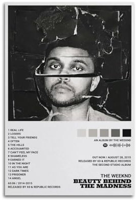 The Weeknd Beauty Behind The MadnessKünstler-Albumcover-Poster, Leinwand, Gemälde, Poster, Ölgemälde, Druck, Poster, Kunstalbum, Wohnzimmer-Dekoration, Leinwand, Art-Deco, Wanddekoration, 40,6 x 61 cm