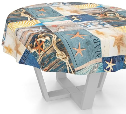 ANRO Wachstuchtischdecke Wachstischdecke Wachstuch Tischdecke abwaschbar Gartentischdecke Rund Oval Eckig Maritim Rund 120cm Schnittkante