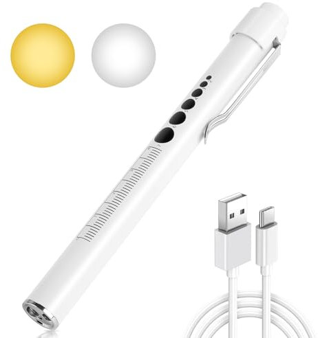 flintronic Linterna de Bolígrafo de Diagnóstico Médico, 1PCS Luz Médica con Escala de Medición, 2 Modos Linterna de Diagnóstico con Clip, para Enfermeros, Médicos, Cuidado Personal, (Blanco)