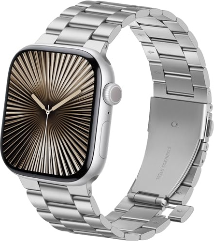Anlinser Correas Compatible con Correa Apple Watch 42mm 41mm 40mm 38mm No Se Requieren Herramientas, Pulseras de Metal Compatible con iWatch SE Serie 11 10 9 8 7 6-1 (Plata)
