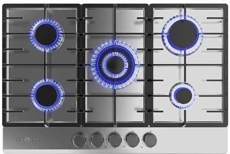 Cecotec Piano Cottura Gas Butano e Naturale 5 Fuochi Bolero Squad G 5200F Inox. 11000W. Acciaio Inox, Griglie Complete Ghisa, WOK Tripla Corona, Accensione Elettrica, Sistema Sicurezza