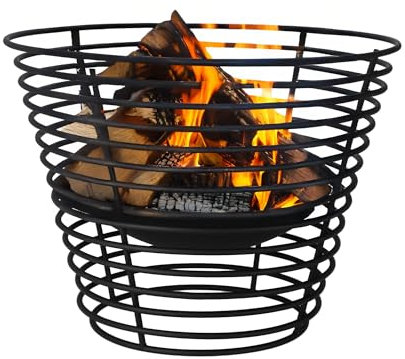 JSH Outdoor Fire Pit Basket | Modern Black Mesh Garden Patio Heater | Portable Camping Fire Burning Log Wood Burner Brazier