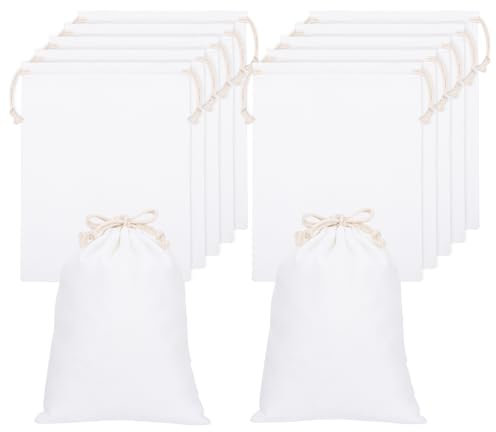 woric Lot de 12 sacs en coton 15 x 20 cm - Petit sac en tissu avec cordon de serrage - Sac en tissu à peindre - Pour anniversaire d'enfant, mariage, calendrier de l'Avent