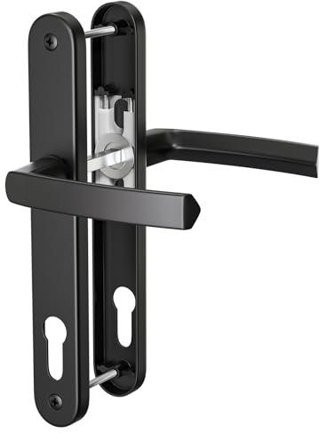 GANZTECH 1 Set Black UPVC Aluminum Door Handle, 92mm PZ (Centres), Backplate 243mm, 210mm Screw to Screw,Black Replacement PVC Door Handle