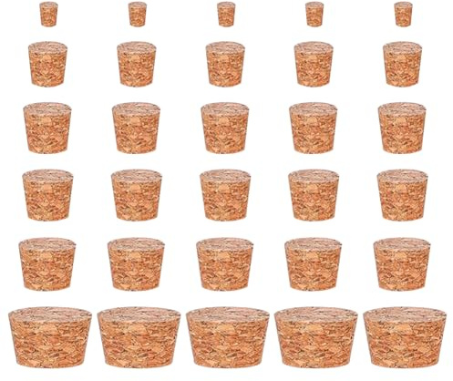 FSSTUD 30 Pcs 6 Sizes Small Tapered Cork Replacement Stoppers Cork Bottle Plugs Wine Bottle Wood Corks Beverage Beer Bottle Stoppers Mini Glass Container Corks for Bar Home Restaurant