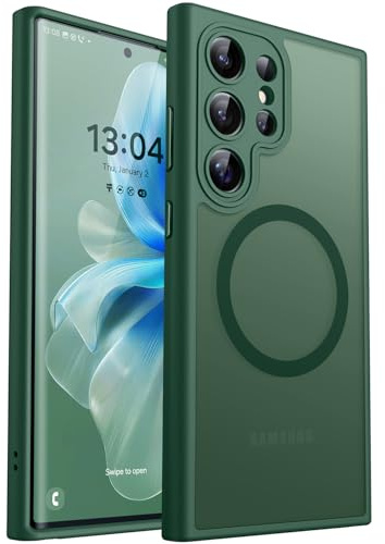 CANSHN für Samsung Galaxy S22 Ultra Hülle mit Kameraschutz, Dunkelgrün
