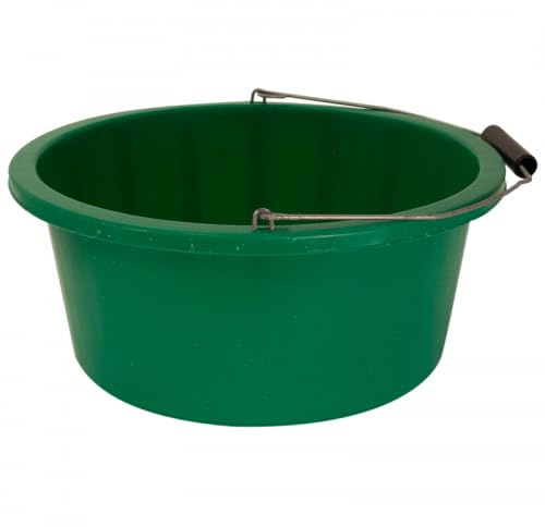 Shallow/Feeder Bucket – 15L (3 Gallon) Heavy-Duty Multi-Purpose Tub with Strong Gripper Handle-Stackable & Durable Variants-Stable for horses or plaster bucketGreen Pack of 2