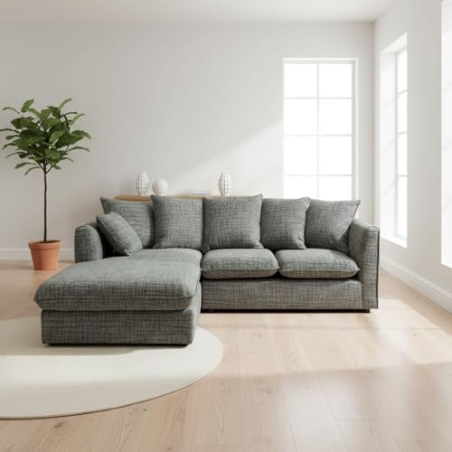 Abakus Direct | Lucas Textured Corner Sofa | Sofa with Chaise Lounge in Modern Living Room Style | Available in Grey (Grey, Left Hand Facing)