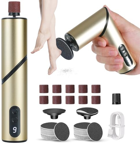 VAYALT Electrica Pies Durezas, Pedicura Profesional Para Pies 2 en 1 con Pantalla LCD y 9 Velocidades, Juego de Pedicura para ei Cuidado de Los Pies EléCtrico para Secos y Agrietados Talones(Plegable)