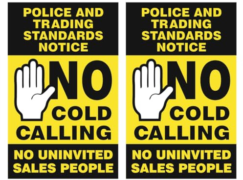 Pack of 2 - No Cold Calling Door Signs - Size 80mm x 100mm - Self Adhesive Vinyl Sticker - Helps to Stop uninvited Sales callers