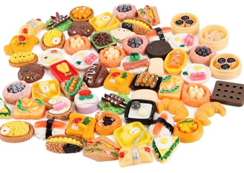 ZHAOYCSH 100 Stück Miniatur Lebensmittel Set, Mini Essen und Trinke Puppenhaus Zubehör, Detaillierte Miniatur-Spielzeuglebensmittel für Puppenküche, Kinderküche und Deko (zufällige Stile)