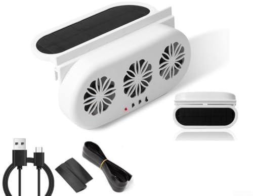 Ventilateur d'échappement à énergie solaire pour voiture - Contrôlé par lumière solaire - Pour berlines, SUV, camions et taxis, Ventilateur de Circulation d'air à énergie Solaire et USB (blanc)