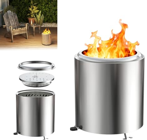 ACXIN Tischkamin Outdoor Edelstahl Rauchfrei Feuerschale Klein 22x22x25 cm Tragbarer Feuerkorb mit Windklappe Feuertonne mit Tasche, Pelletkorb Ideal für Balkon Terrasse Garten Deko und BBQ