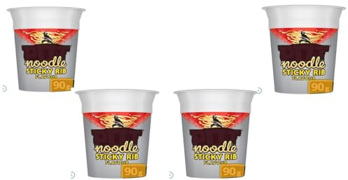 Noodle Sticky Rib 4 x 90g Packs,Sticky Rib flavoured instant noodles deliver a rich, savoury taste with a sweet and tangy glaze reminiscent of tender, fall-off-the-bone ribs