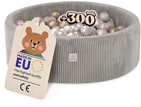 MISIOO Bällebad Baby 90x30 cm Mit 300 Bälle - Premium Material, Abziehbarer Bezug, Manuell Waschbar bei 30 Grad - Perfekt Für Kinder 1-3 Jahre - Bällebad Bälle Spaß