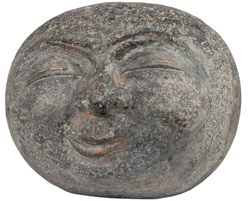 formano Deko Kopf Steinoptik Mondgesicht Skulptur 50X45 cm aus Magnesia Gesicht Deko Moderne Steinfigur für Wohnzimmer Garten Terrasse Statement Design