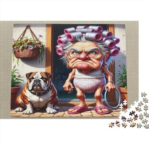 1000-Teile-Puzzle Lustige Oma Mit Lockenwicklern Recycelter Karton Premium Entspannend Pädagogisch Lockenwickler-Oma Als Puzzle-Geschenk Für Frauen Und Männer 38x26cm/1000pcs
