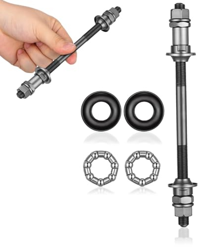 Hemobllo 180mm Fahrrad Hinterachse Set, Massive Hinterradachse Ø 9,5mm inkl. 2 Kugelringen & 2 Achsschalen, Ersatzteil für Mountainbike Nabe & Radreparatur, Grau