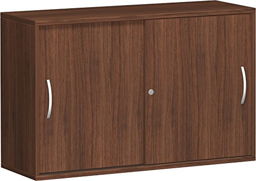 Geramöbel Schiebetürenschrank mit Mittelseite, 2 Dekor-Einlegeböden, abschließbar, 1200x425x768, Nussbaum/Nussbaum