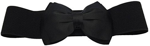 Femmes Mode Bowknot Arc Large Ceinture Extensible Boucle Serre Taille élastique - Noir