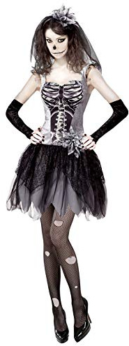 Skelett Geisterbraut Halloween Kostüm für Damen | Schwarz Weiß