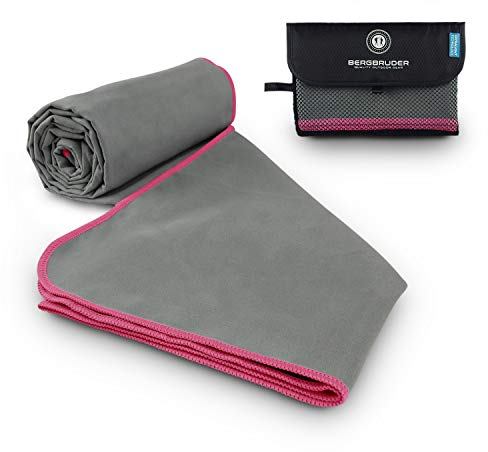 BERGBRUDER Microfaser Handtücher - Ultraleicht, kompakt & schnelltrocknend - Mikrofaser Handtuch, Reisehandtuch, Sporthandtuch (M 120x60 cm, Grau-Pink)