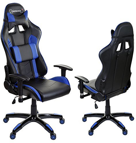GIOSEDIO GSA Sedia Gaming, Scrivania, Poltrona Ufficio Similpelle, Altezza Regolabile, Girevole, Larga Ergonomica Da Alta (Nero/Blu)