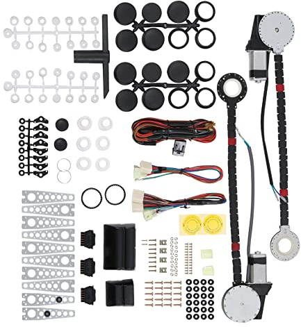 JDMSPEED New Universal Electric Power Window Lift Regulator Conversion Kit with Switches Wiring and Hardware for 2 Door Pickup SUV Truck Van Car