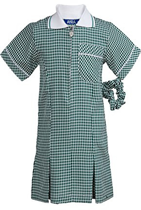 Ayra - Girl's School Uniform Pleated Gingham Summer Dress with Hair Bobble (Scrunchie) (Bottle Green, Age 4)