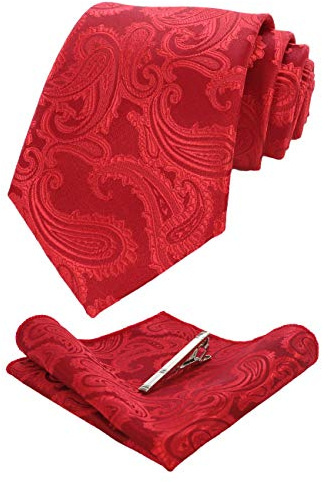 JEMYGINS Graziös Paisley Elegant Herren Krawatte und Einstecktuch mit krawattenklammer Sets
