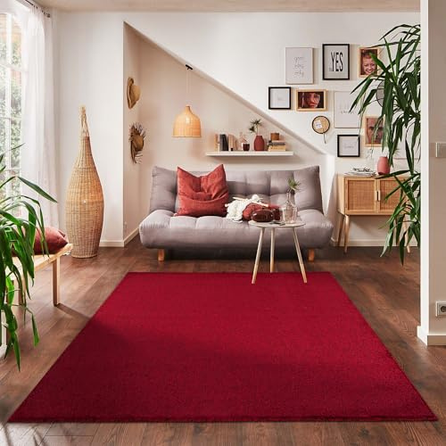 Carpettex Teppich 140x200 cm Rot Kurzflor Einfarbig Modern Pflegeleicht