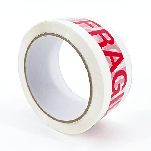 IMBALLAGGI 2000 - Nastro Adesivo Pacchi Bianco + Scritta Fragile in Polipropilene, 12Pz 5cm x 66mt x 76mm, Nastro Imballaggio per Spedizioni, Scatoloni e Trasloco, Forte Durevole a Strappo Silenzioso