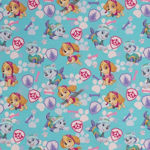 Jersey Stoff Paw Patrol, Pfoten, türkis (Länge am Stück: ab 50cm / Breite: 155cm)