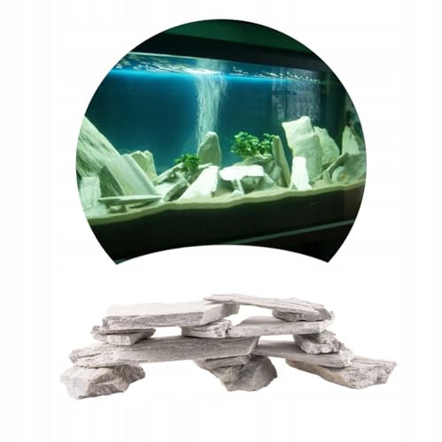 TM Aquatix Aquarium Rock Fish Tank Stones Natural Decoration Oreaments Slates for Caves Shelters - Improves Water Parameters (1kg (3-5 small pieces), White Slates)