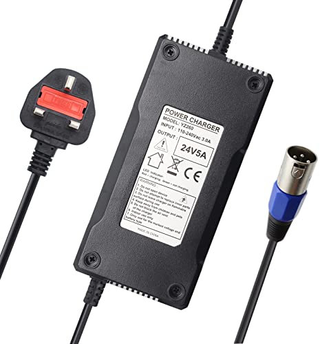 Abakoo 24V 5A Charger Power Supply Adapter with 3-Pin XLR Connector Male for Mobility Wheelchair, Jazzy Chair, Fast Power Lithium Battery Pack, Li-ion Battery Charger