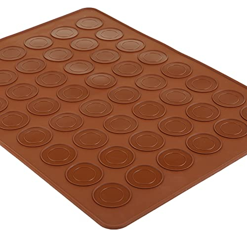GWHOLE Tappettino Macarons 48 Capacità 5 Cm Microforato Decora In Silicone, Stampo Di Macarons Da Forno Per Dolci Biscotti Muffin Cucina Pasticceria, Antiaderente Resistente Al Colore Bruno