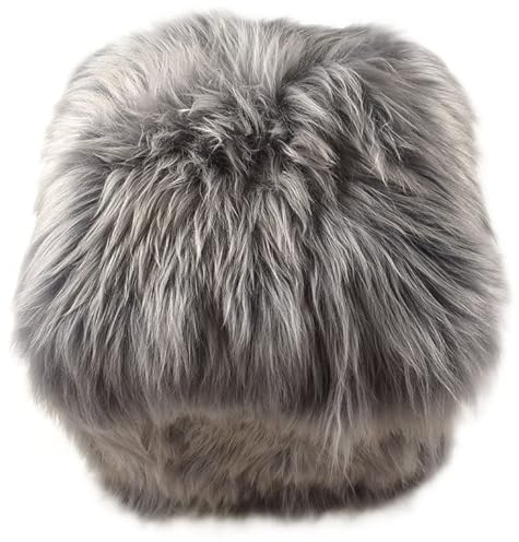 generisch Hocker Ottomane Sitzwürfel Pouf aus Lammfell grau Holz Gestell 42 x 42 x 42 cm