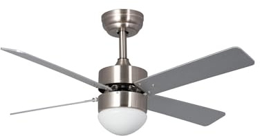 TECHBREY - Ventilador de Techo Silencioso Cygnus | Motor DC Eficiente | 6 Velocidades y Modo Verano/Invierno | Control WiFi y LED CCT | Aspas Reversibles, 107cm, Plateado, Madera