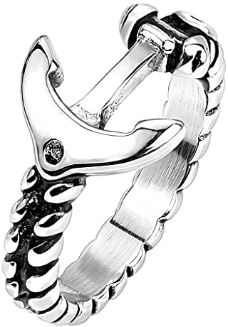 Mianova Siegelring Edelstahl Herrenring Damenring Partnerring Trauring Band-Ring Damen Herren mit Anker Symbol im Maritimen Seefahrt Silber Größe 69 (22.0)
