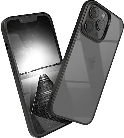 EAZY CASE Clear Hybrid Bumper Hülle kompatibel mit iPhone 13 Pro, Handyhülle mit Ultra Aufprallschutz, Stoßfest und Kratzfest, dünne Schutzhülle mit Kameraschutz, Slim Cover Handy Case, Schwarz