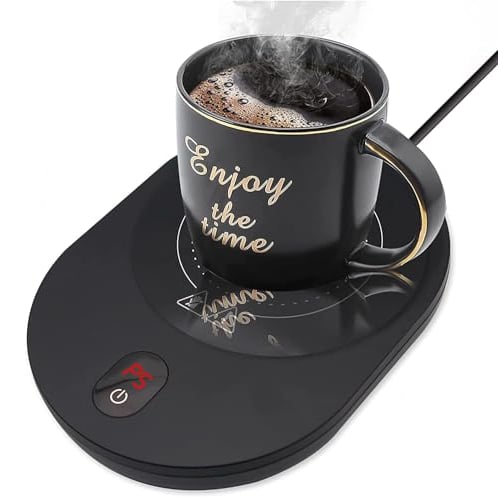 PYXISTIFY 50W Coffee Mug Warmer For Desk – 5 Temp Gears Electric Coaster – 12 hrs Auto Shutoff Waterproof Plate for Heating Tea Cocoa Milk – Heats up to 203 ℉ (95 ℃) – Smart Beverage Warming (No Cup)