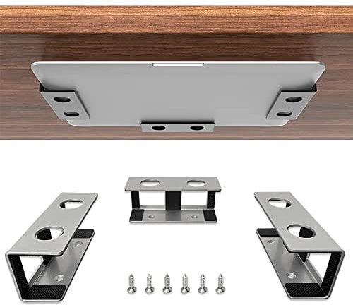 JEMACHE Under Desk Laptop Mount, Metal Under Table Desk Holder for Laptop, Mac Mini, MacBook, Keyboard with Anti-Scratch Silicone (Silver)
