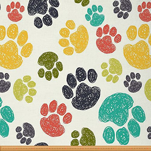 Hundepfoten Polsterstoff für Stühle Karikatur Haustier Hunde Stoff Meterware Niedlicher Tierpfoten Dekor Stoff für Hundeliebhaber Bunter Graffiti Stoff für Den Außenbereich DIY 276 x 150 (HxB)
