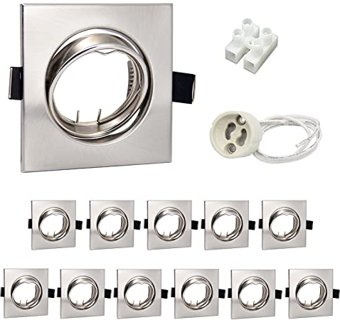 Wondlumi 12er LED Einbaustrahler Rahmen GU10 Fassung Set Schwenkbar Edelstahl Gebürstet Einbauspots 68mm Eckig 230V Einbaurahmen,ohne Leuchtmittel