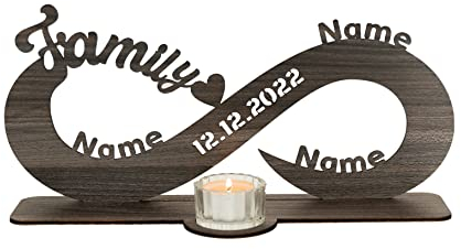 Waluna® Familiengechenk Hochzeitsgeschenk Teelichthalter Unendlichkeitszeichen personalisiert mit Wunschnamen/Datum zum Jahrestag Tischdeko in 12 Farben (Family)
