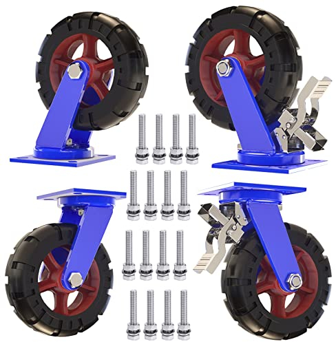 WORDFUN Industrierollen Schwerlast Vollgummi-Rad (2 Stück Mit Bremse & 2 Stück Ohne), Pannensicheres Möbelrolle Mit Schrauben Aus Rostfreiem Stahl, Durchmesser 250 Mm, Für Transportwagen