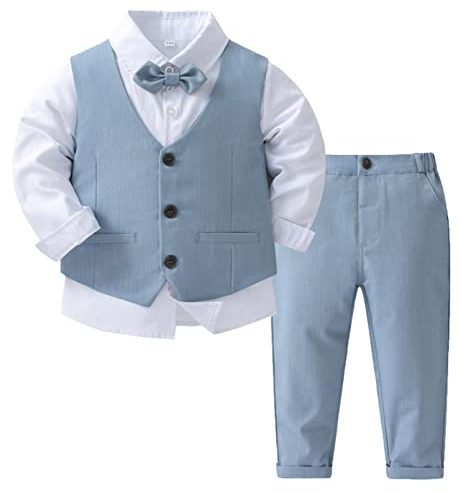 winying Baby pojkar kostym gentleman outfit långärmad fluga skjorta + väst + byxor småbarn festkläder set dop kostym bröllop kostym party kostym