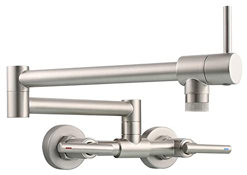 HomeLava Topffüller Wasserhahn Wand Küchenarmatur Wandmontage Faltbar Wandarmatur Kalt und Heiß mit Doppelgelenk-Schwenkarm und 2 Wasserstrahlarten Küchenarmatur Spültischarmatur