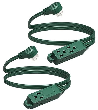 DEWENWILS 2 Pack Extension Cable 3 Socket Flat Plug 16/3 Awg Ground Power Cable for Indoor Use, SPT-3 Cable, Green, ETL Listing
